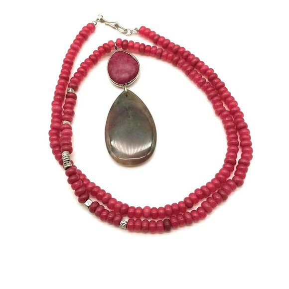 Vintage Bloodstone Heliotrope Pendant Necklace Quartz Beaded Healing Chalcedony - Picture 4 of 10